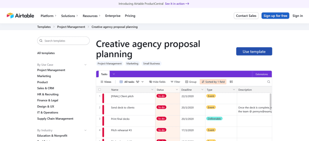 Airtable creative agency project management software
