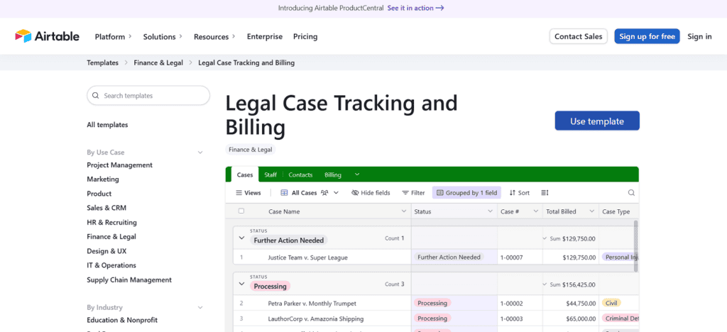Airtable legal project management software