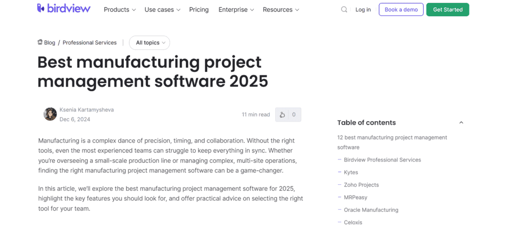 Birdview manufacturing project management software