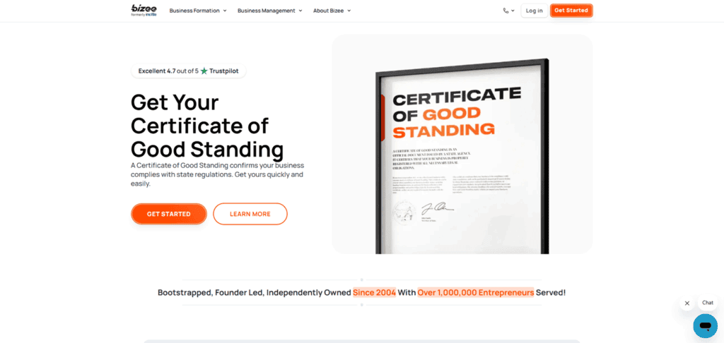 Bizee Certificate of Good Standing