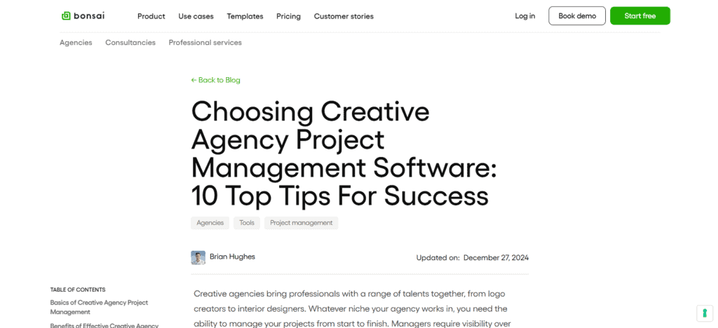 Bonsai creative agency project management software