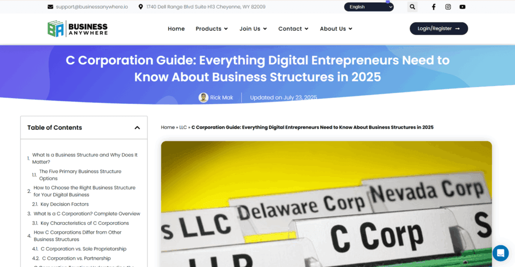 Business Anywhere C Corp