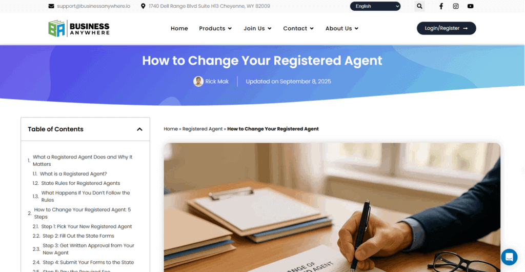 Business Anywhere change Registered Agent