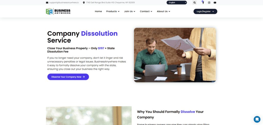 Business Anywhere dissolve LLC