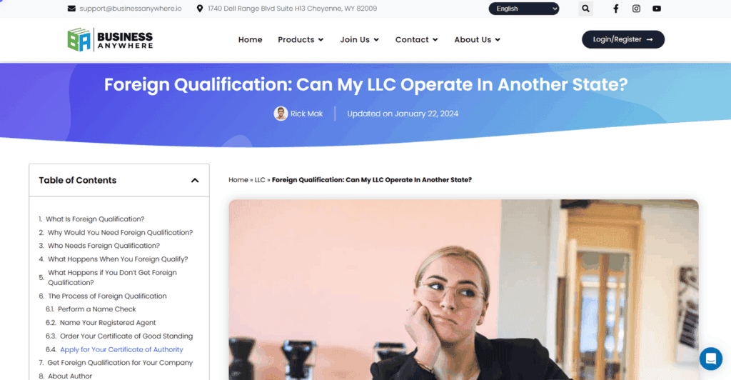 Business Anywhere foreign qualification