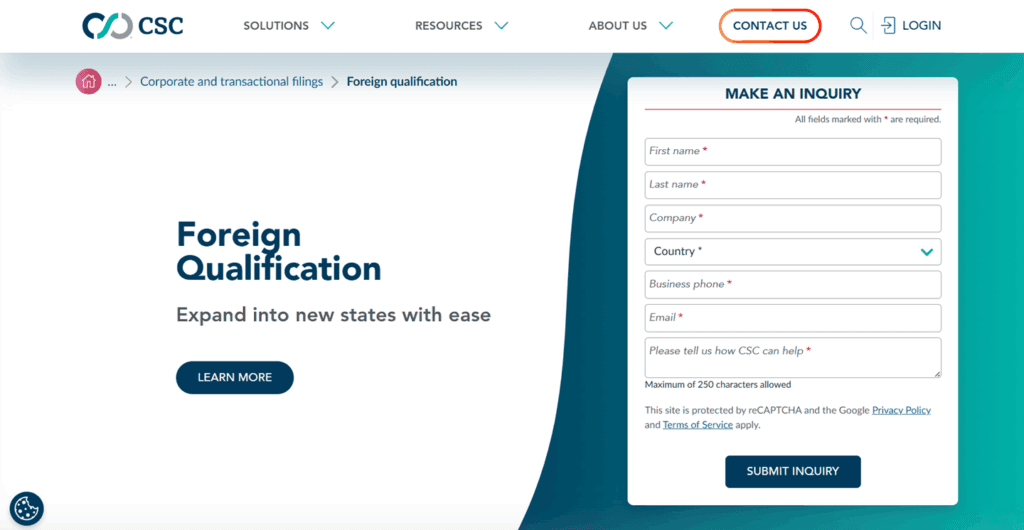 CSC Global foreign qualification