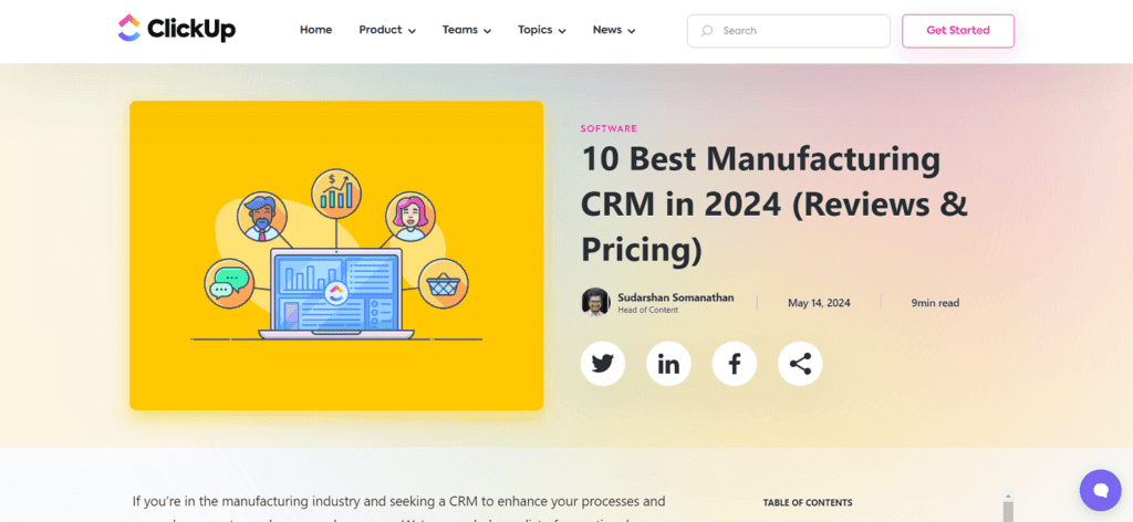 ClickUp manufacturing CRM
