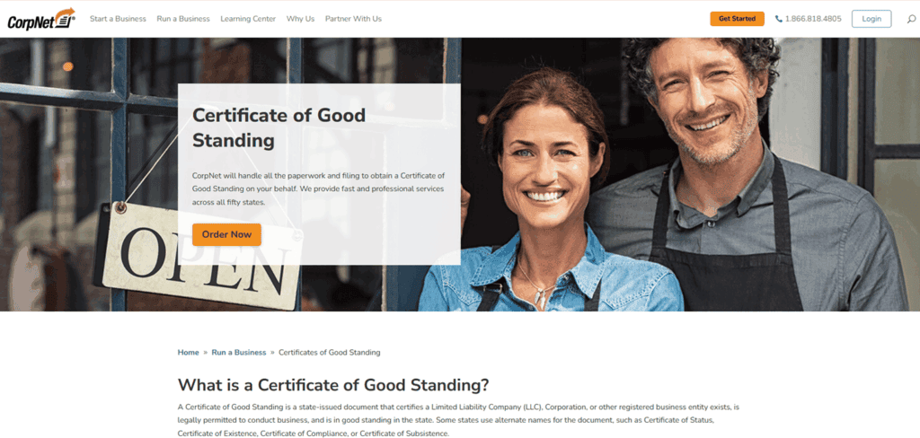 CorpNet Certificate of Good Standing