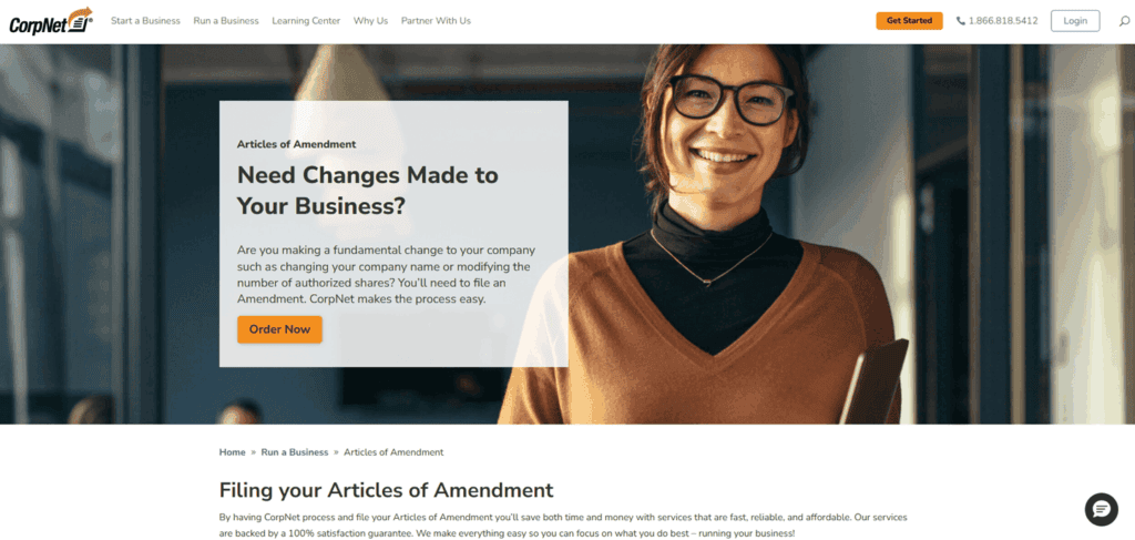 CorpNet business amendments
