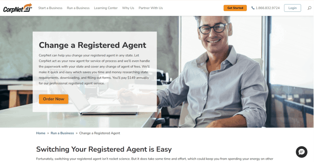 CorpNet change registered agent