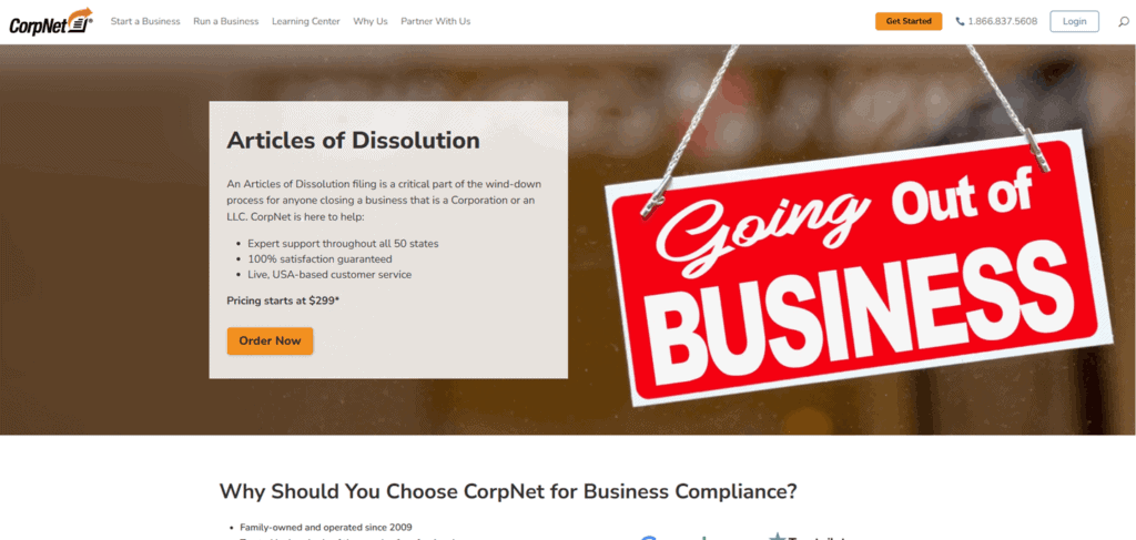 CorpNet dissolve LLC