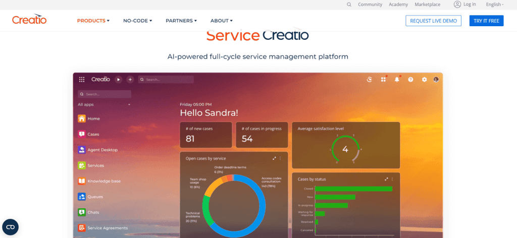 Creatio customer service CRM