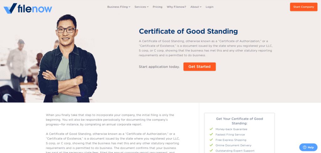 Filenow Certificate of Good Standing