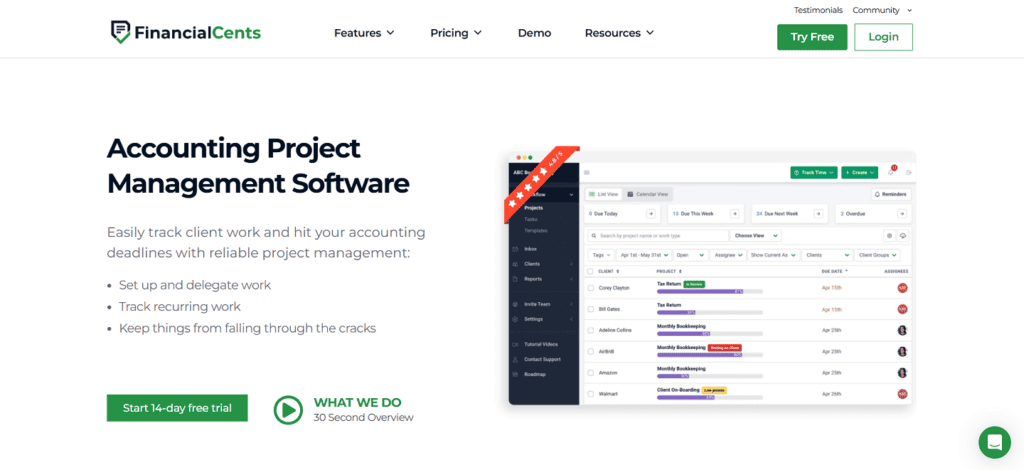 Financial Cents accounting project management software