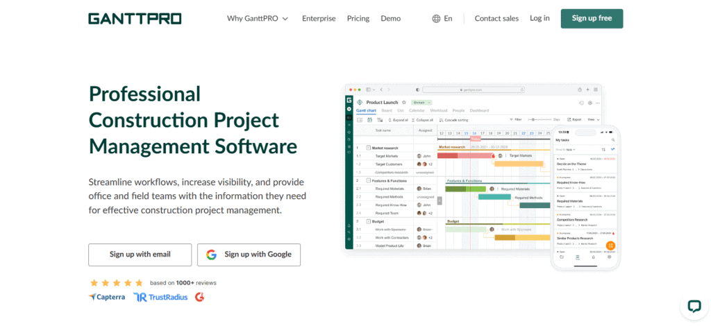 GanttPRO construction project management software