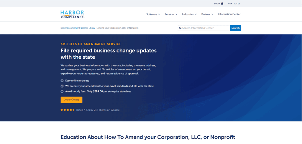 Harbor Compliance business amendments