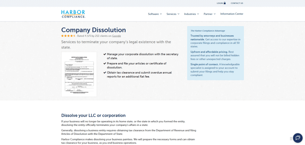 Harbor Compliance dissolve LLC