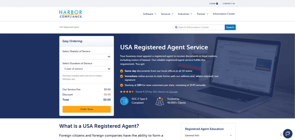 Harbor Compliance non US resident company formation