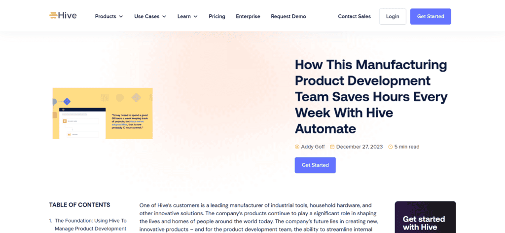 Hive manufacturing project management software