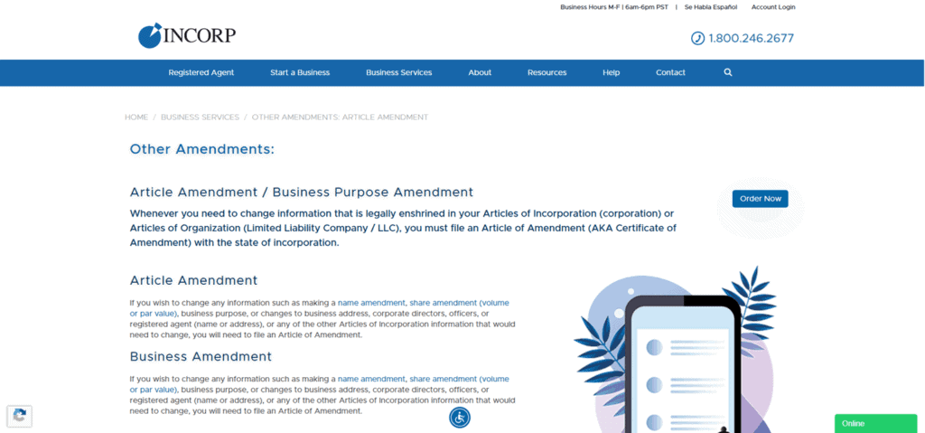 InCorp business amendments