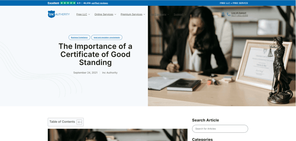 Inc Authority Certificate of Good Standing