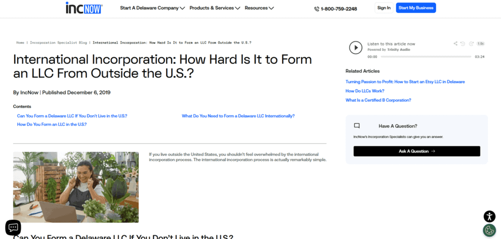 Incnow non US resident company formation