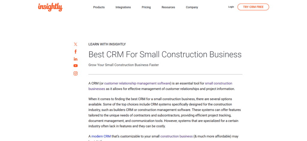 Insightly construction CRM
