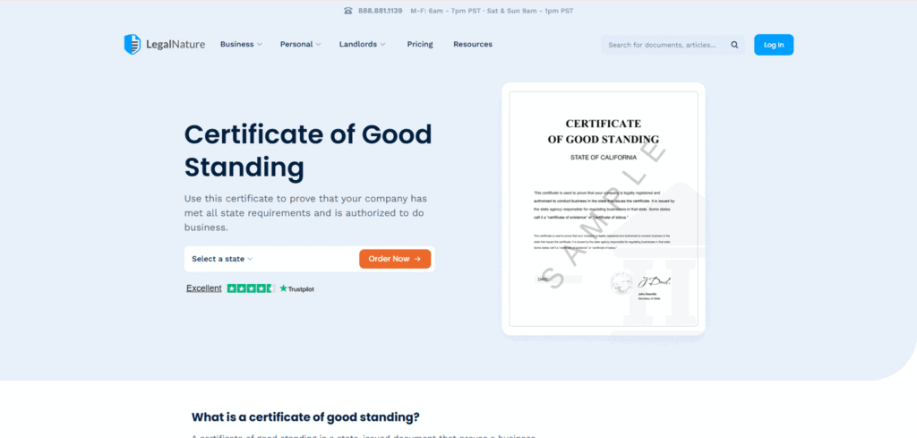 LegalNature Certificate of Good Standing