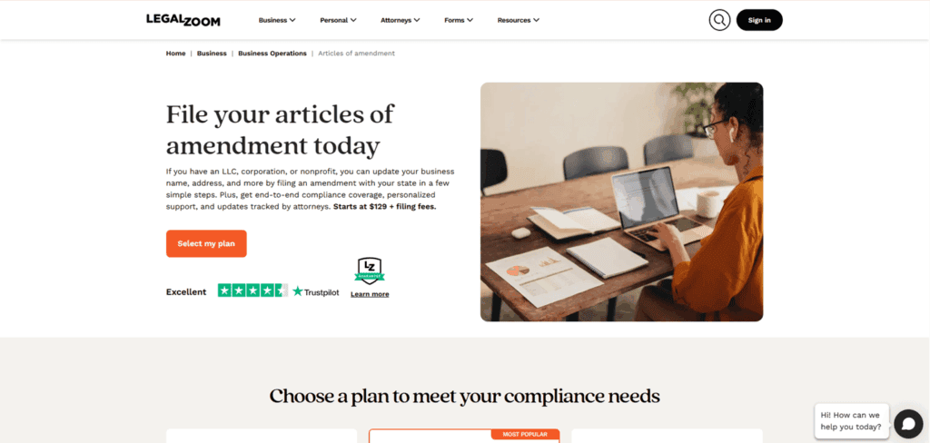 Legal Zoom business amendments