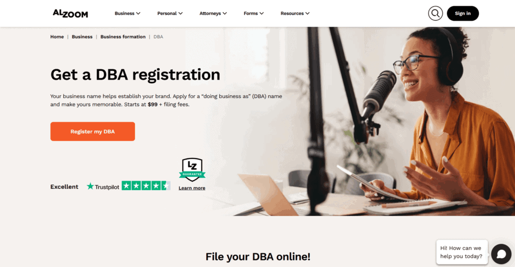 Legal Zoom file DBA