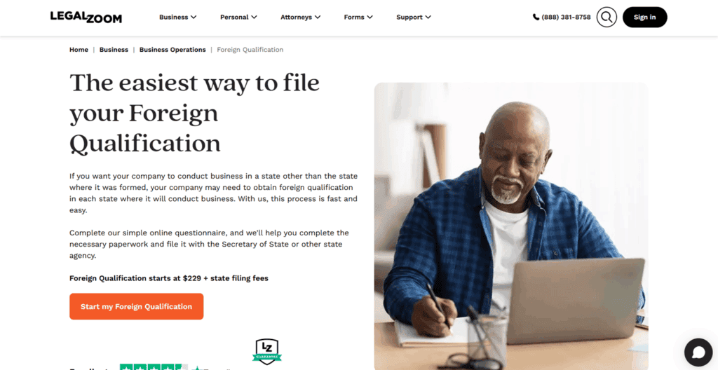Legal Zoom foreign qualification