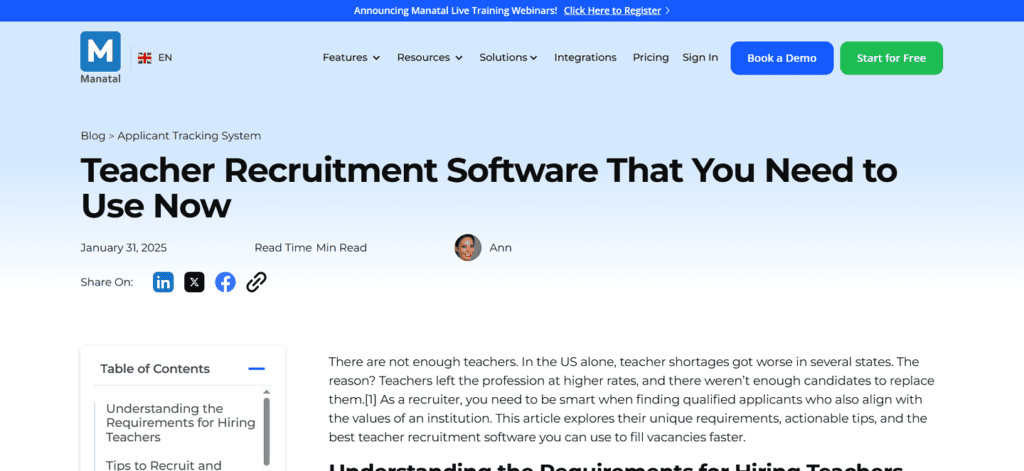Manatal applicant tracking education