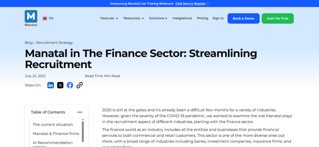 Manatal applicant tracking financial sector