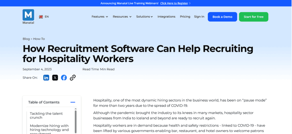Manatal applicant tracking restaurants