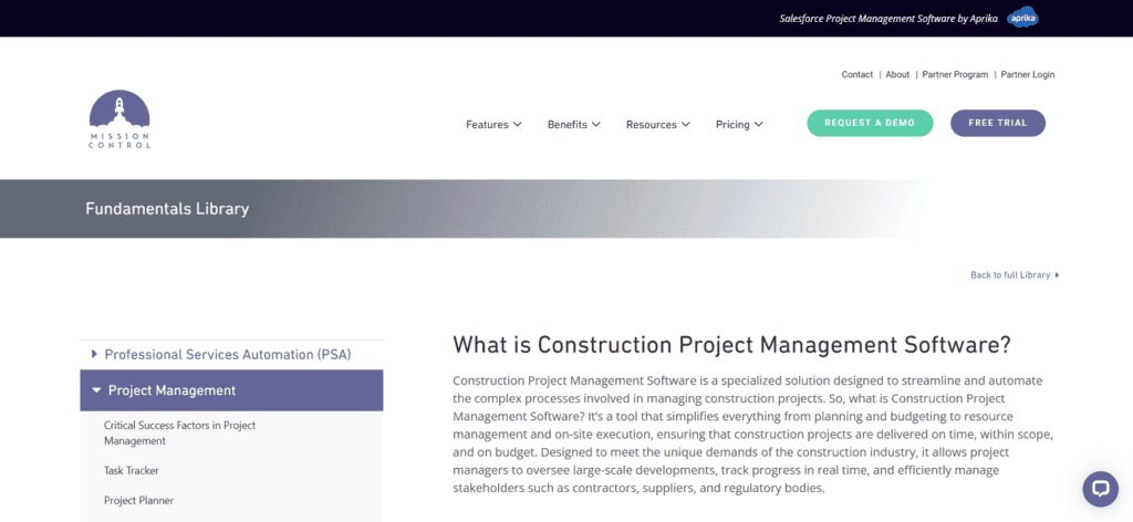 Mission Control construction project management software