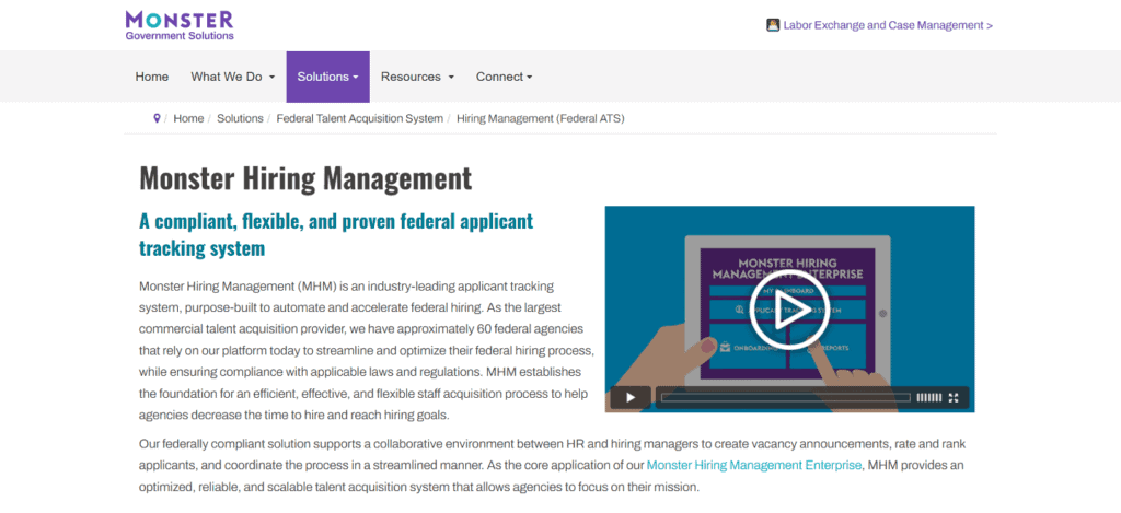 Monster applicant tracking government