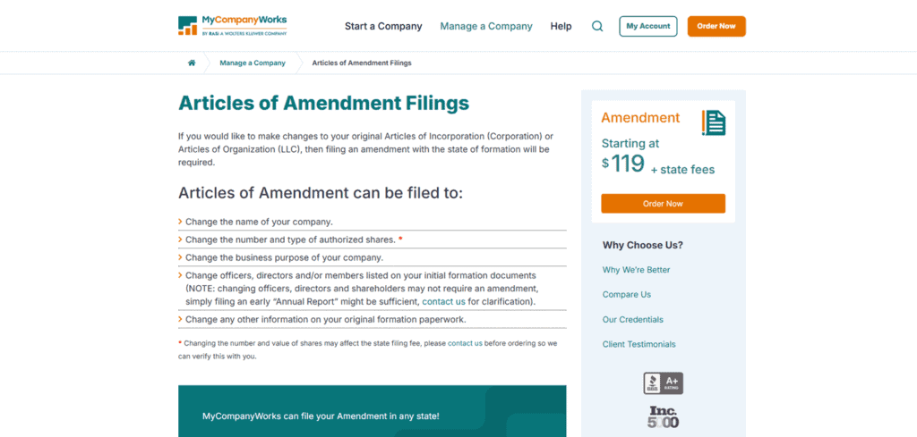 MyCompanyWorks business amendments