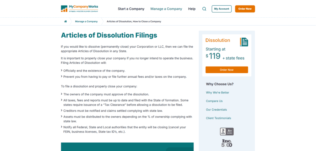MyCompanyWorks dissolve LLC