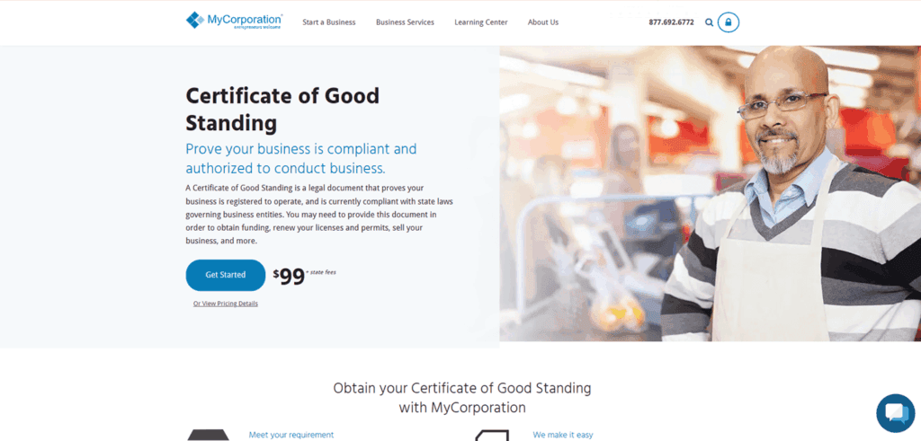 MyCorporation Certificate of Good Standing
