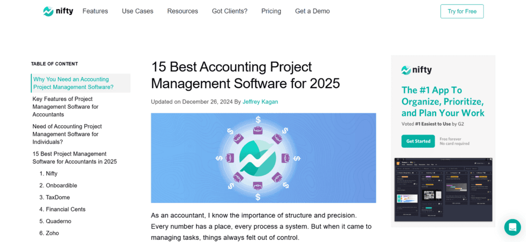 Nifty accounting project management software