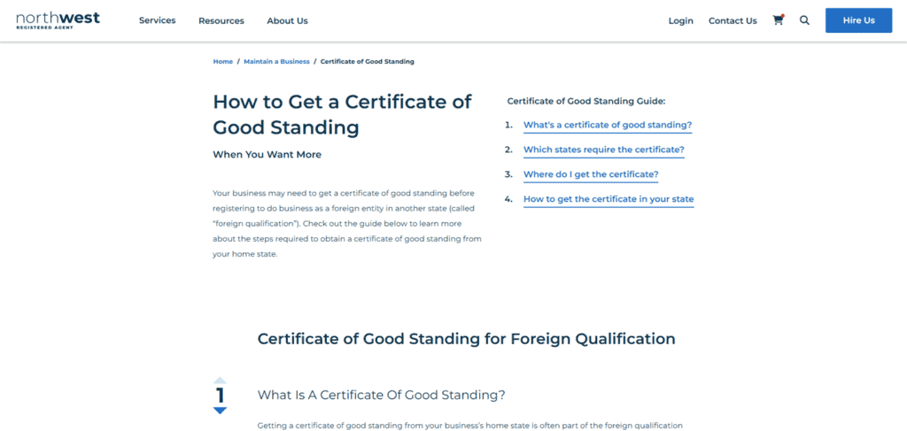 Northwest Certificate of Good Standing