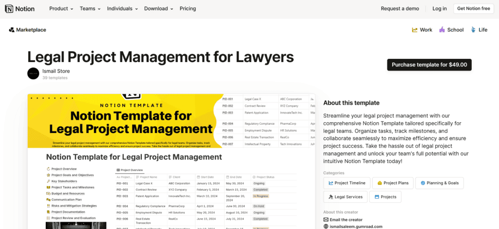Notion legal project management software