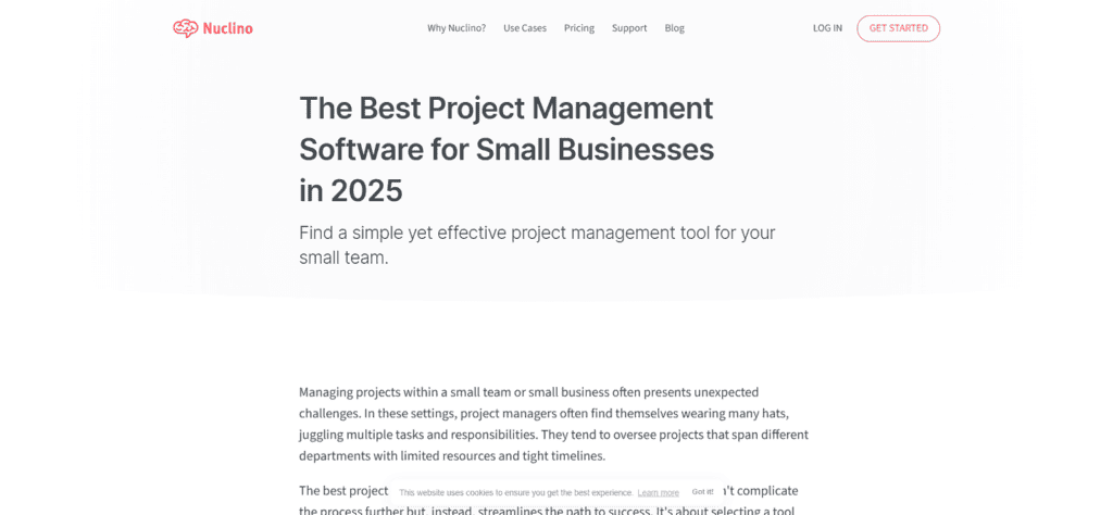 Nuclino small business project management software