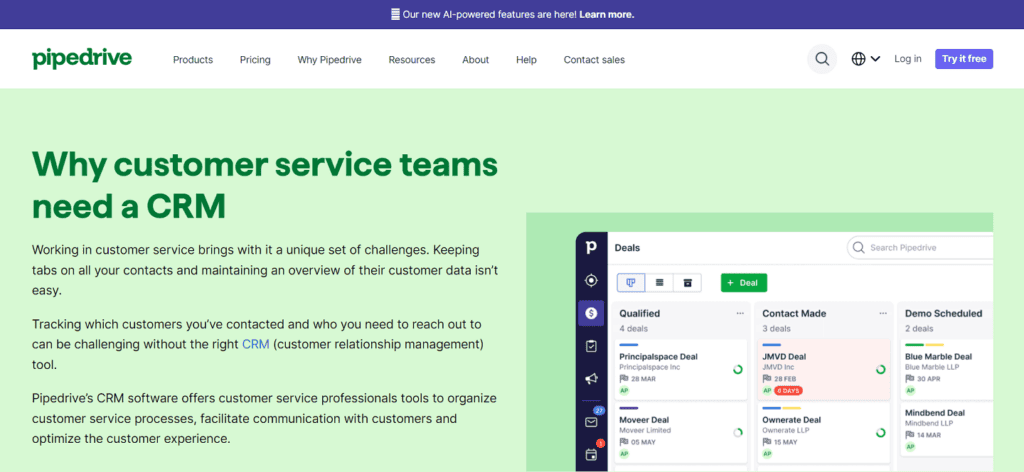 Pipedrive customer service CRM