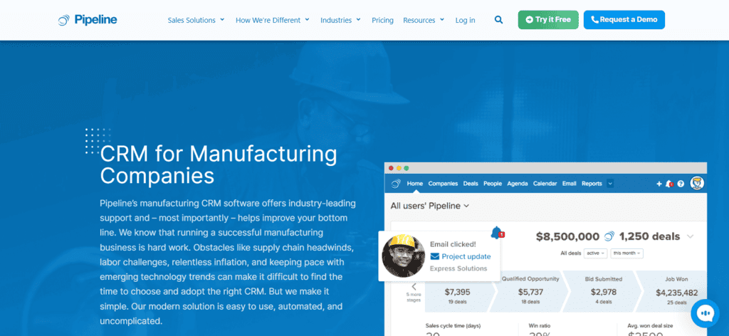Pipeline manufacturing CRM