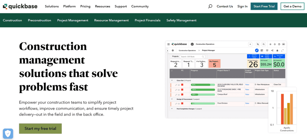 Quickbase construction project management software