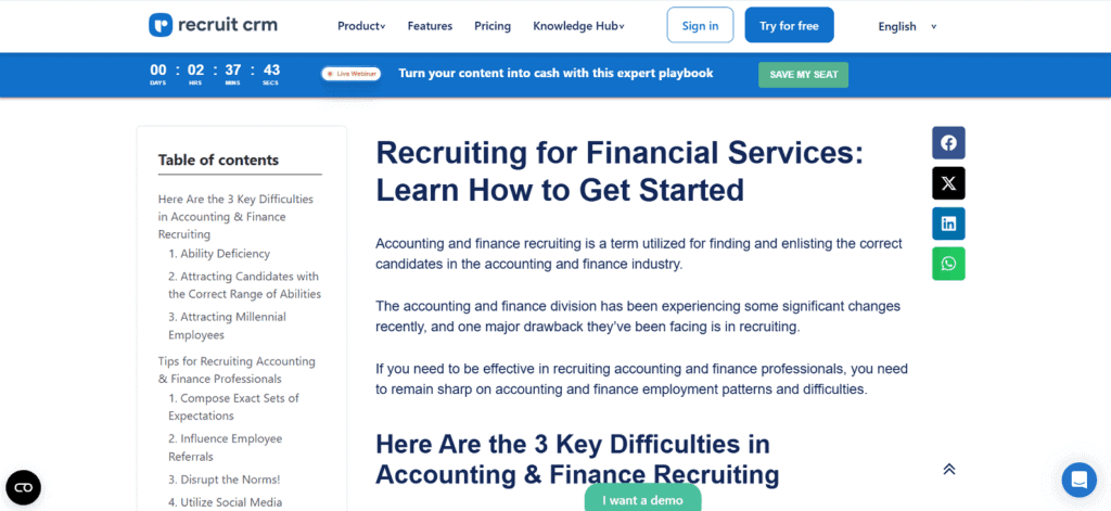 Recruit CRM applicant tracking financial sector