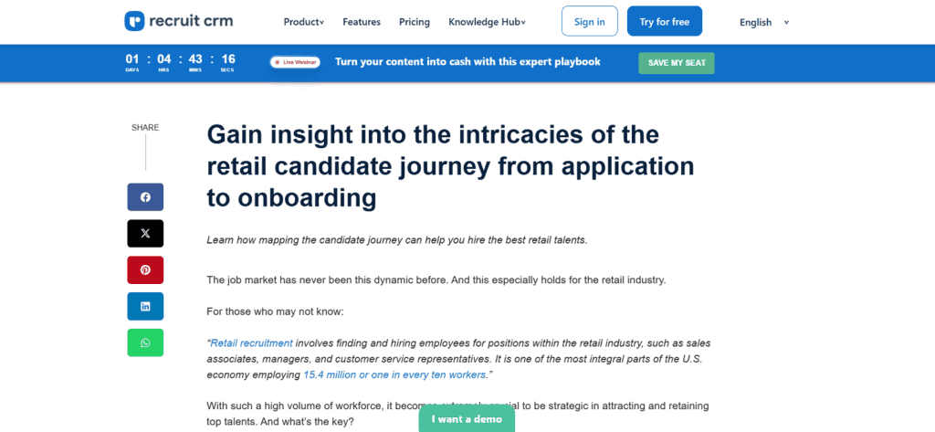 Recruit CRM applicant tracking supermarkets