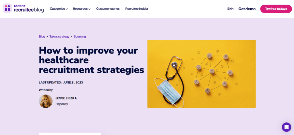 Recruitee applicant tracking healthcare