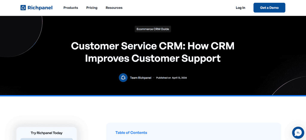 Richpanel customer service CRM